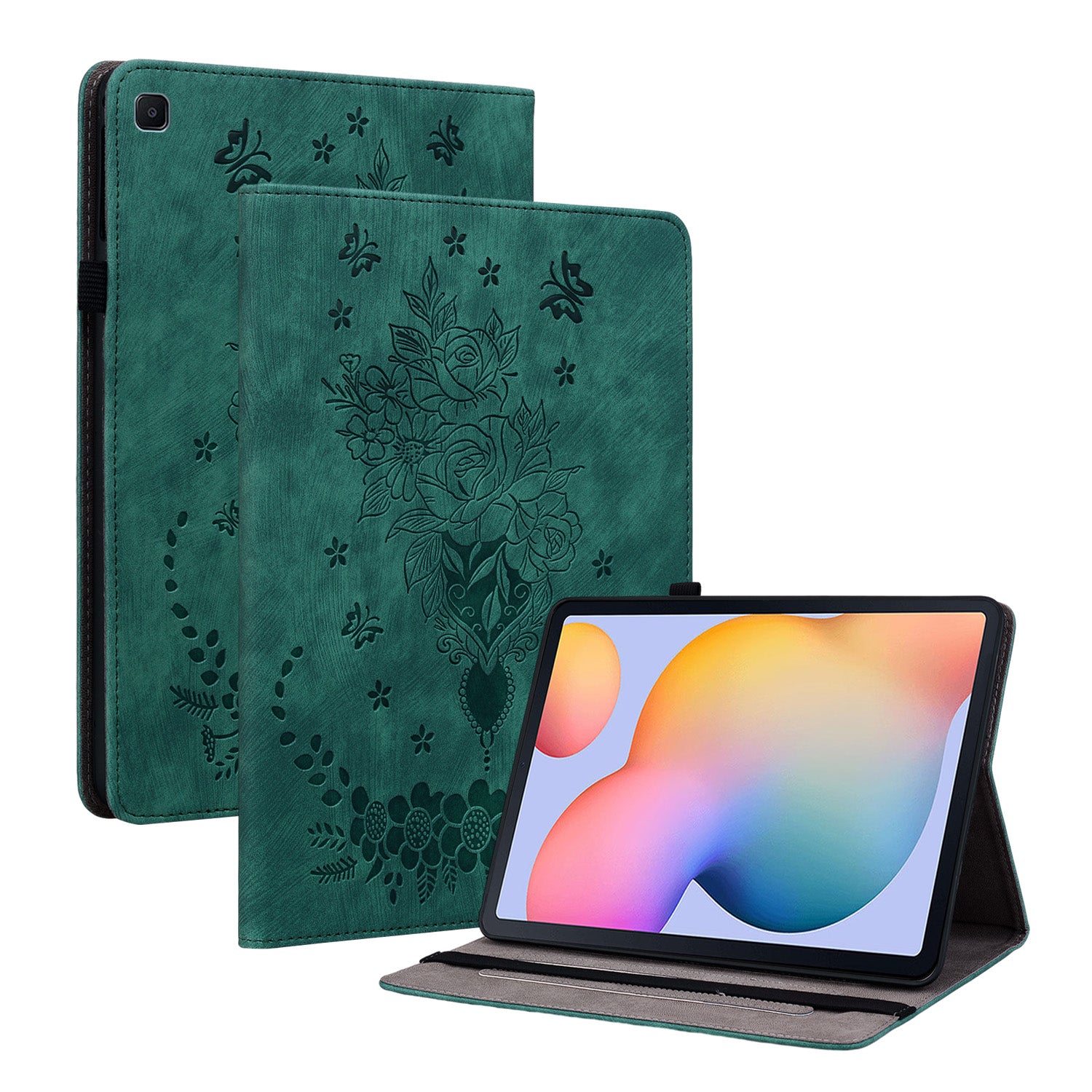For Samsung Galaxy Tab S6 Lite / Tab S6 Lite (2022) Butterfly Rose Imprinted Leather Stand Case Card Holder Tablet Cover For Samsung Galaxy Tab S6 Lite / Tab S6 Lite (2022) Butterfly Rose Imprinted Leather Stand Case Card Holder Tablet Cover